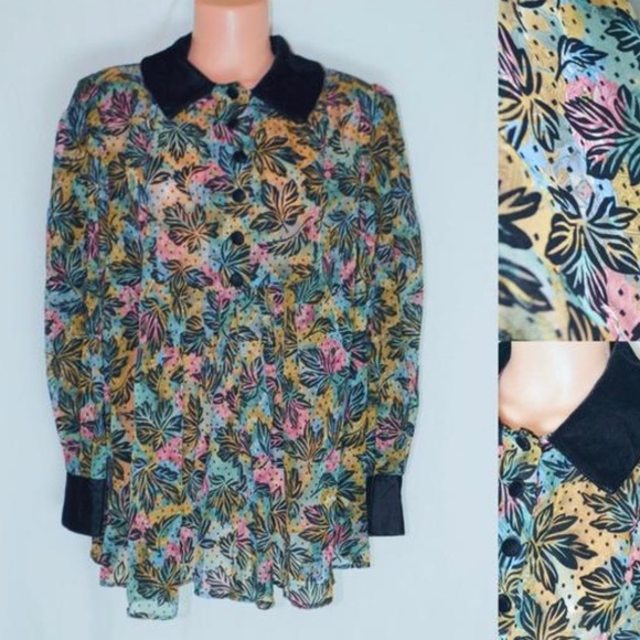 Vintage Burnout Velvet Confetti Color Babydoll Top - Picture 4 of 11